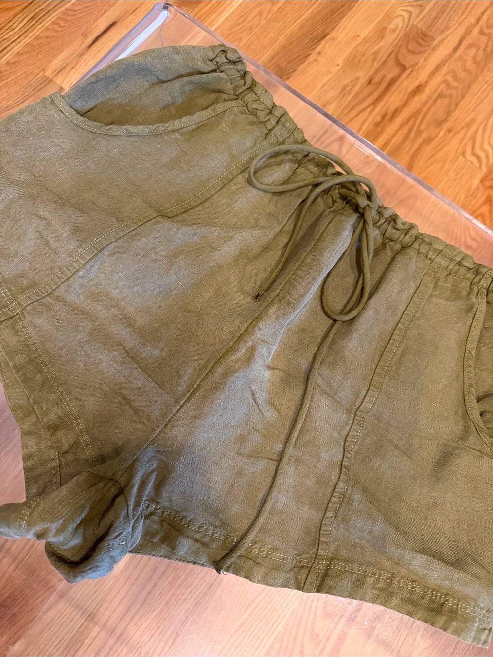 Free People Olive Green Drawstring Linen Shorts